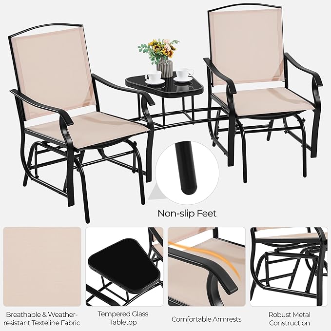 Yaheetech Outdoor Glider Chairs with Glass Table Rocking Chairs - Photo 4