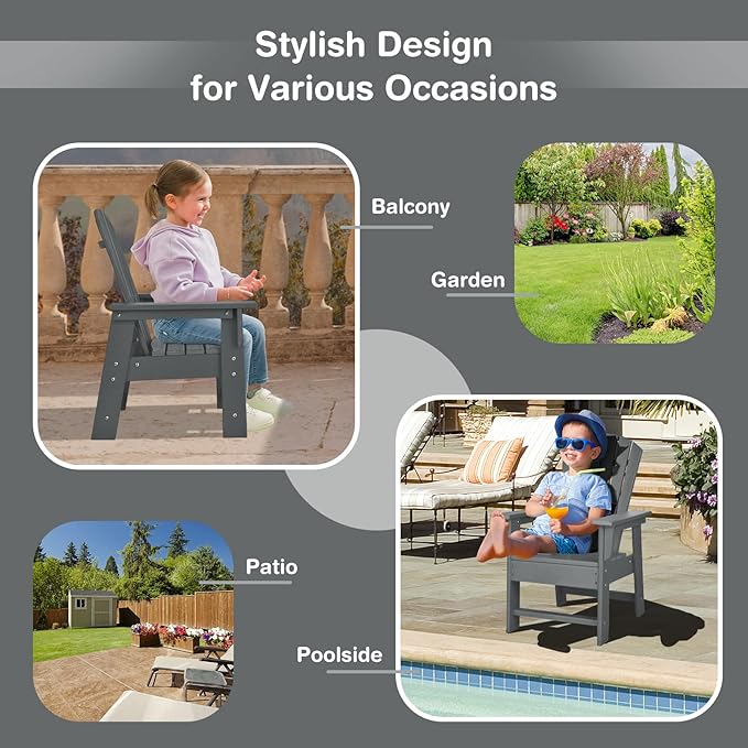 Giantex Adirondack Chair, Kids HDPE Patio Lawn Chair with Ergonomic Backrest for Deck, Porch, Backyard, Poolside, Indoor, Weather Resistance Toddler Outdoor Chair (1, Gray)