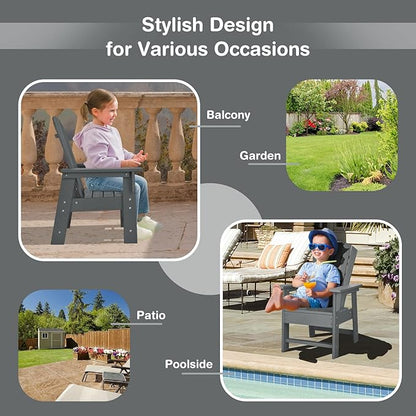 Giantex Adirondack Chair, Kids HDPE Patio Lawn Chair with Ergonomic Backrest for Deck, Porch, Backyard, Poolside, Indoor, Weather Resistance Toddler Outdoor Chair (1, Gray)
