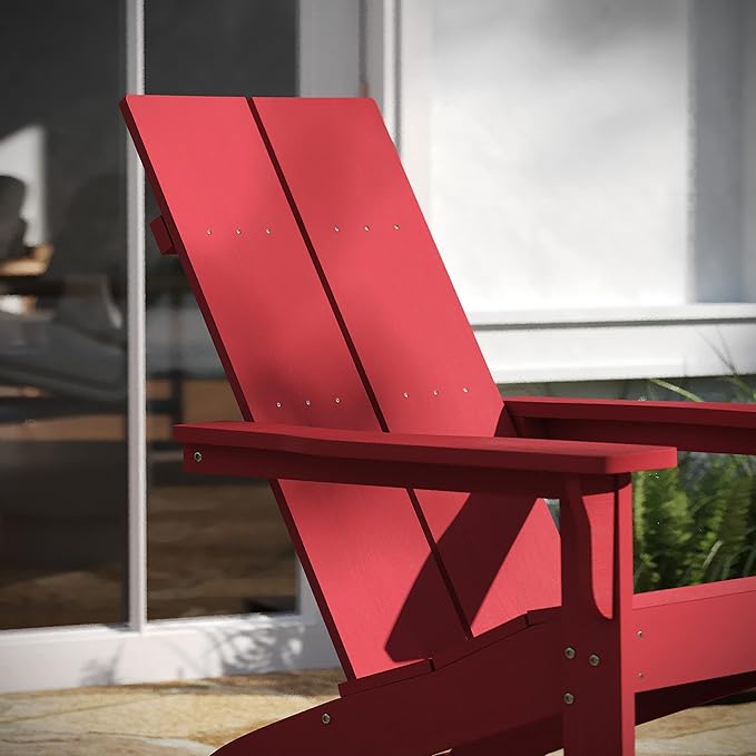 Taylor & Logan Ebbe Modern All-Weather 2-Slat Poly Resin Adirondack Chair in Red
