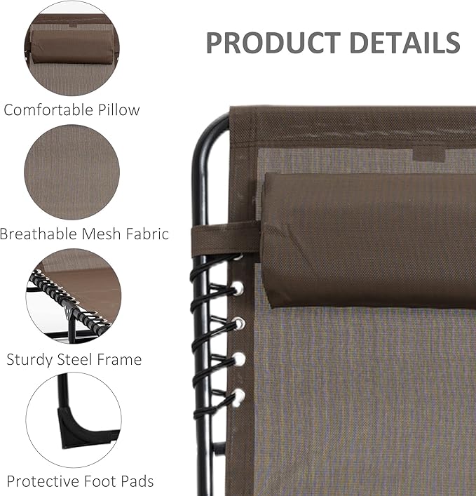 Outsunny Folding Chaise Lounge Chair, Patio Sun Tanning Chair, Outdoor Chaise Lounger with 5-Position Reclining Back, Breathable Mesh Seat for Beach, Poolside, Yard, Brown