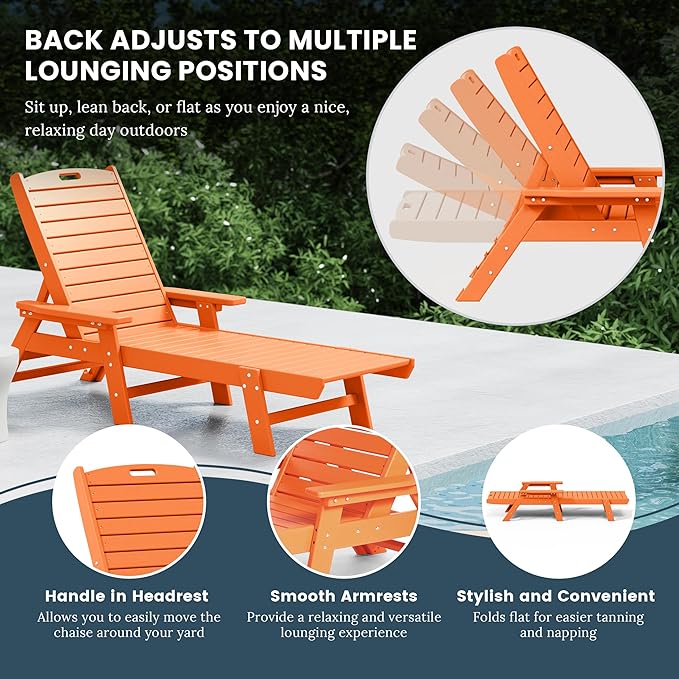 WO WESTIN OUTDOOR HDPE Laguna Poly Reclining Chaise Lounge, Orange