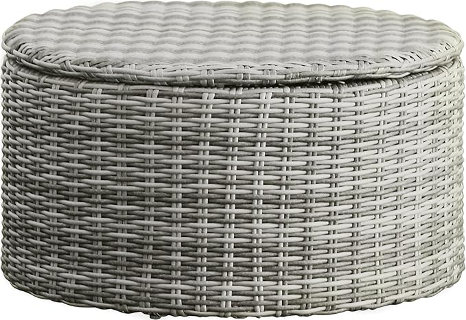 Elle Decor Vallauris Patio Outdoor Furniture Collection, Premium All Weather Wicker, Storage Coffee Table, Gray