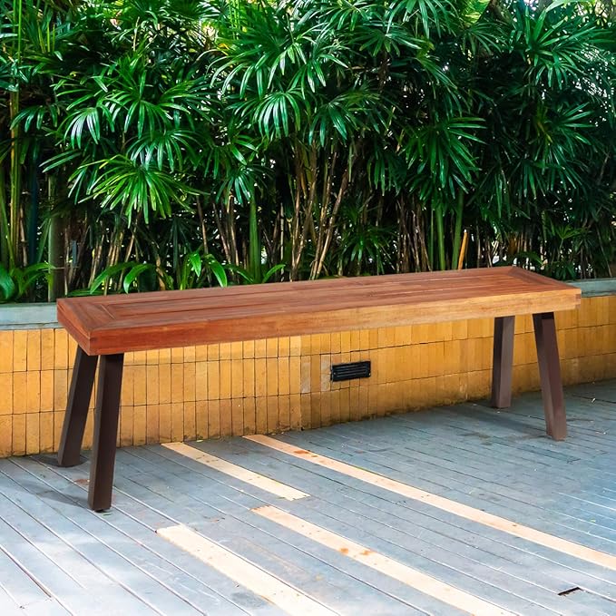 Giantex Acacia Wood Bnech, 3-Person Backless in/Outdoor Patio Dining Bench with Metal Legs for Entryway, Balcony, Porch, Backyard, Garden and Poolside (1, 60" W)