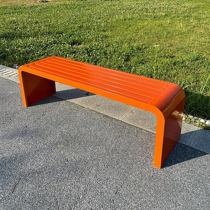 LITFAD Outdoor Indoor Bench Art Deco Alloy Picnic Bench Modern Multicolor Park Bench Waterproof Metal Garden Bench for Patio, Lawn, Yard, Porch, Orange, 59" L x 16" W x 18" H