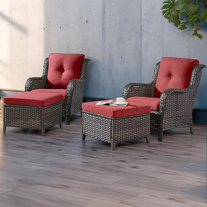 HUMMUH 4 Pieces Patio Furniture Set Wicker Patio Chairs Set of 2 with Ottomans Rattan Outdoor Furniture Conversation Set for Yard,Garden,Porch