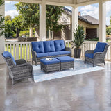 HUMMUH Outdoor Furniture 5 Pieces Patio Furniture Set Wicker Outdoor Sectional Sofa with 2 Patio Chairs,Ottomans - Photo 1