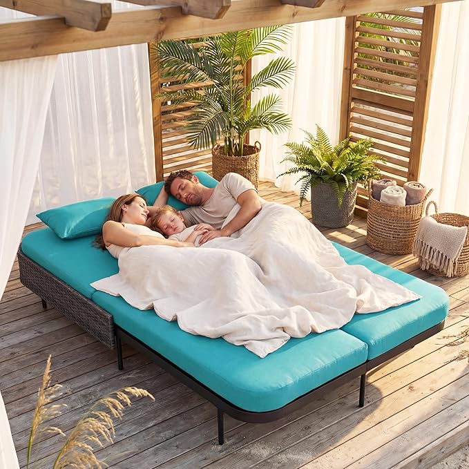 BULEXYARD 51.2" Double Chaise Lounge Outdoor, 2-Person PE Wicker Patio Daybed with Dual 5-Position Adjustable Backrest - Photo 3