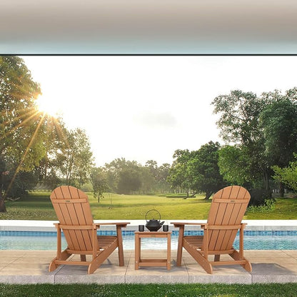 Adirondack Chairs Set of 4, All Weather Resistant Plastic Chairs with Cup Holder, 5 Easy Steps to Install, Outdoor Chairs for Patio, Garden, Backyard Deck, Lawn, Fire Pit - Teak
