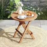 Tangkula Patio Folding Side Table, Teak Wood Round Coffee Table w/X-Shaped Legs & Slatted Tabletop - Photo 2