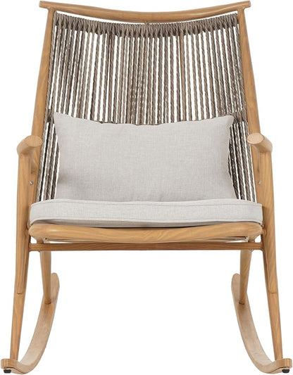 Christopher Knight Home Ilumia Iron Frame in Maple Finish Rocking Chair Outdoor, Patio PE Rattan Backrest Rocker Chair with Cushions, Comfort Wicker Rocker for Backyard Balcony Porch, Gray + Maple