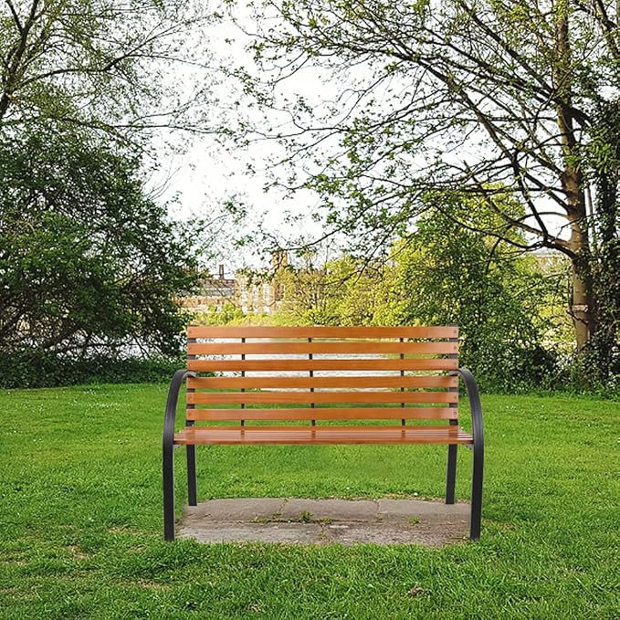 Garden Bench, Outdoor Benches Weatherproof, Patio Bench for Park, Front Porch,Outdoor Garden Bench Patio Furniture Chair Outdoor,48" Hardwood Slotted Steel Cast Iron Frame 123 x 63 x 83CM