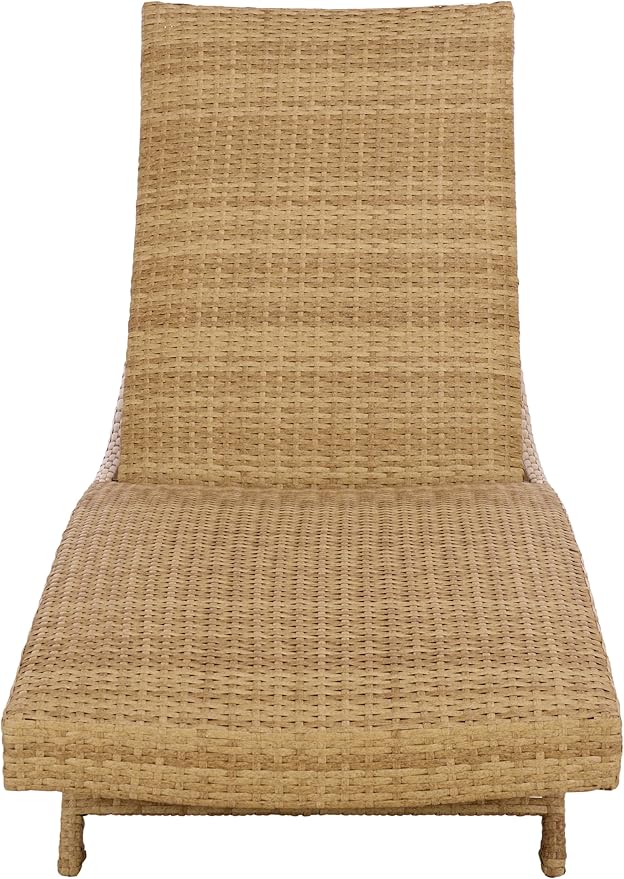 SAFAVIEH Outdoor Patio Furniture Collection – Alex Natural & Taupe Quick Dry Foam Lounger, Adjustable Outdoor Chaise, Modern Curved Design (PAT7545A)
