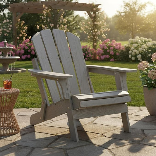 Oversize Embossed Wooden Outdoor Folding Adirondack Chair with Pre-Assembled BackRest & SeatBoard, Wood Patio Chair for Garden Backyard Porch Pool Deck Firepit