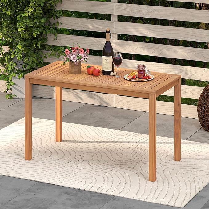 Tangkula Outdoor Acacia Wood Dining Table for 4-6, Rectangular Patio Table with Slatted Tabletop - Photo 2