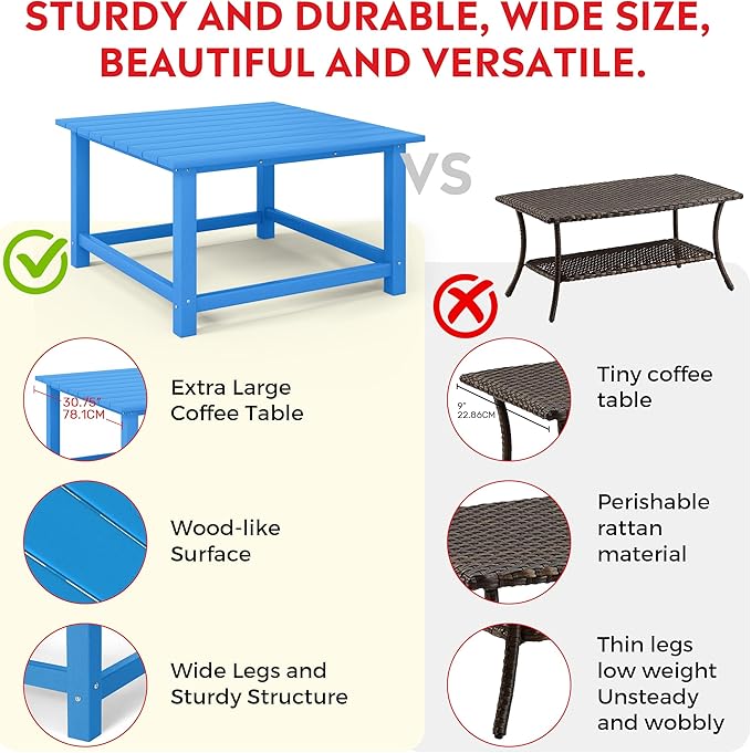 Costaelm Patio Conversation Table, Tatio Accent HDPE Outdoor Weather Resistant, Square Outdoor Porch Balcony Patio Drink Table for Outside, Pool, Backyard, Pacific Blue