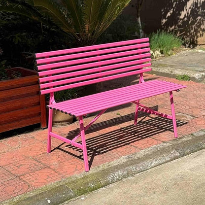 Metal Garden Bench, Patio Bench, Outdoor Benches, Porch Bench, Front Porch Bench, Outdoor Garden Bench, Sturdy and Weather-Resistant, for Porch, Lawn, Garden and Patio(Pink)