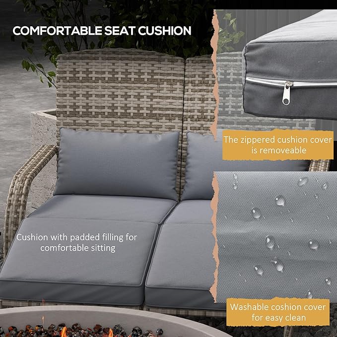 Outsunny Wicker Adirondack Chair for 2 with Cushions & Footrests, PE Rattan Double Chaise Lounge Chair - Photo 5
