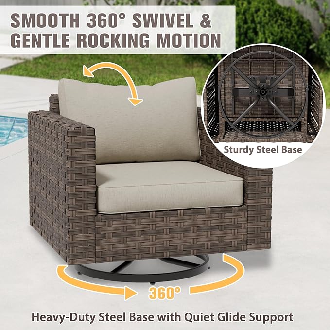 EAGLE PEAK Harbor Haven 4 Piece Wicker Swivel Rocker Patio Furniture Set, Deep Seating Rocking Chairs - Photo 7