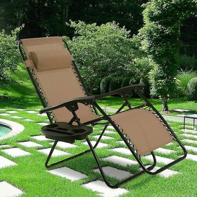 2PCS Outdoor Zero Gravity Chair Set, Reclining Chair w/Adjustable Backrest & Removable Pillow - Photo 4