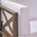 GDFStudio Outdoor Sectional Loveseat Set | 2-Seater | Acacia Wood | Water-Resistant Cushions | Gray and White - Photo 6