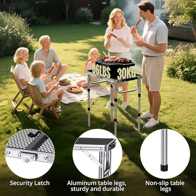 Anbte 2ft Folding Grill Table, Adjustable Height Max 27.5" Aluminum Camping Table, Heat-Resistant Tabletop, Lightweight - Photo 5