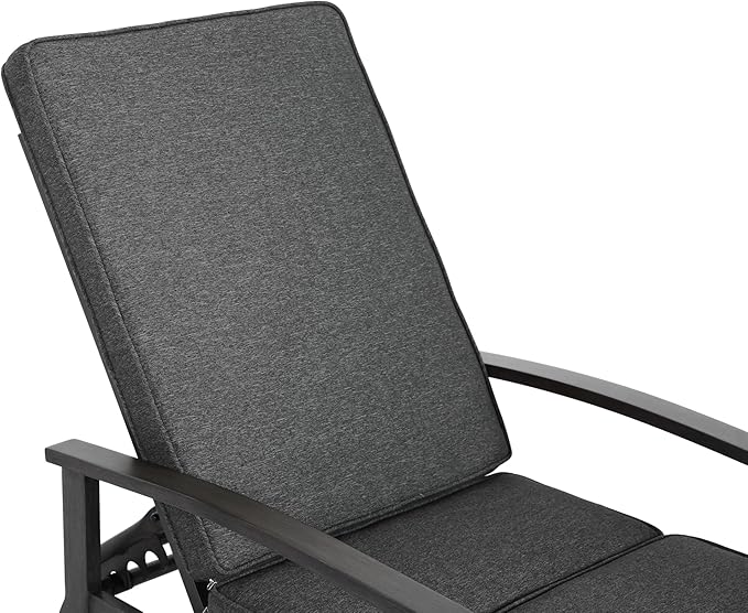 Chaise Lounge Chair Outdoor Cast Aluminum Reclining Lounger with Cushion, 5-Position Adjustable Backrest, Waterproof Padded Seat, Hidden Wheels, Elegant Poolside Garden Patio Seating (Grey)