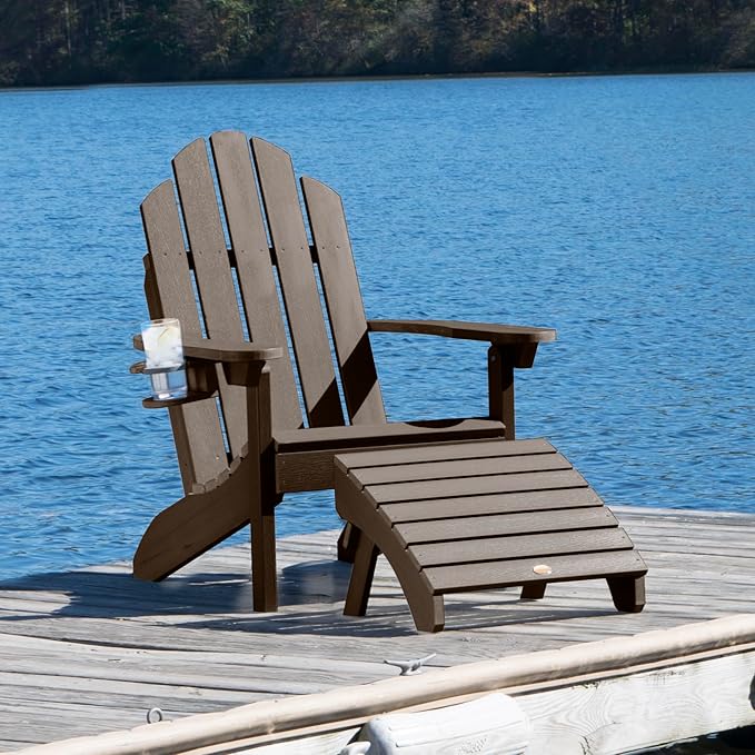 Highwood AD-KITCLAS4-ACE Classic Wesport Adirondack Chair with Ottoman and Cup Holder, Weathered Acorn