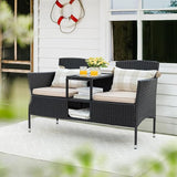 Flamaker Outdoor Furniture Patio Loveseat Wicker 2-Seat with Built-in Table and Cushions Rattan Porch Chairs Bench for - Photo 2