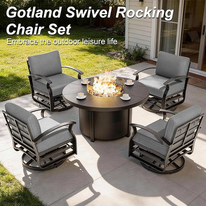 Gotland Outdoor Furniture, Metal Outdoor Swivel Chair with 5.1’’ High-Resilience Seat Cushions 6.2’’ Thick Back Pillow 29.5’’ Deep Seat Removable Cushions, Patio Furniture for Lawn, Porch