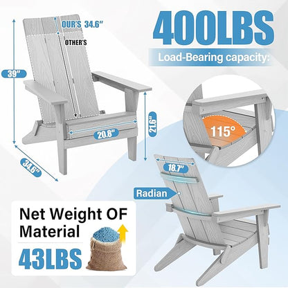 YEFU Adirondack Chairs Set of 4:Oversize Folding - 400lb Weight Capacity - Plastic Adirondack Chairs - High Back Like Wooden - All-Weather Use for Outdoor/Patio/Fire Pit/Garden/Camping - (Grey)