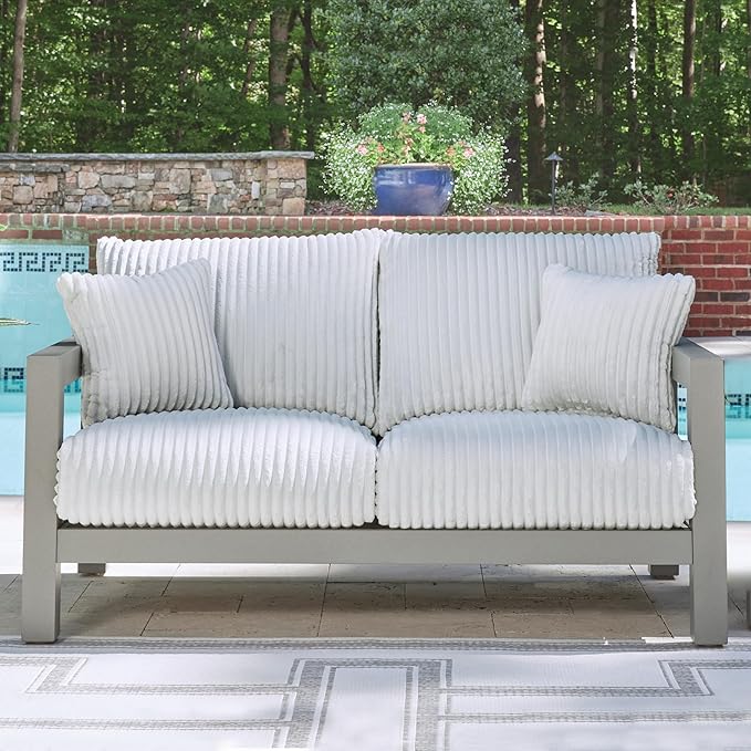 Signature Design by Ashley Moonlight View Contemporary Outdoor Nuvella Weather Resistant Fabric Loveseat with Cushion - Photo 2