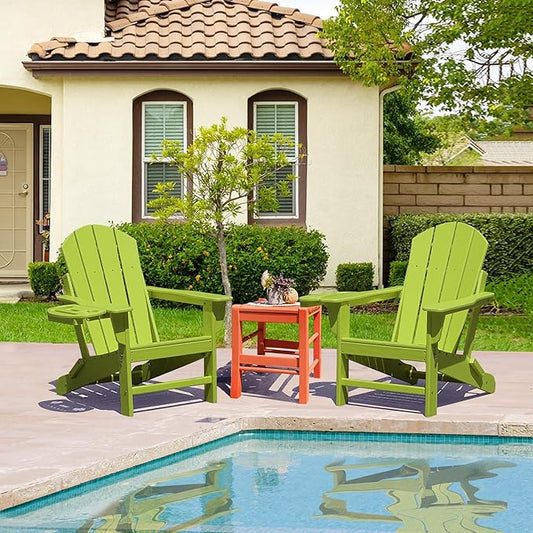 FOOWIN Folding Adirondack Chair Set of 4, HDPE Adirondack Chairs with Cup Holder, Weather Resistant Plastic Fire Pit Chairs for Outdoor, Patio, Lawn, Garden, Backyard, Deck, Light Green