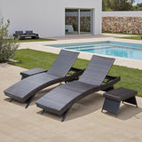 PE Rattan Foldable Backrest Chaise Lounge Set of 2 Chairs + 2 Tables, Outdoor Pool Folding Recliners and Coffee Tables - Photo 1