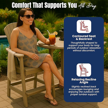 Phat Tommy Tall Adirondack Chair - HDPE Outdoor Furniture - Poly Adirondack Bar Stool - Heavy, Stress Free Furniture for Balcony, Deck, Patio, Front Porch, Weatherwood