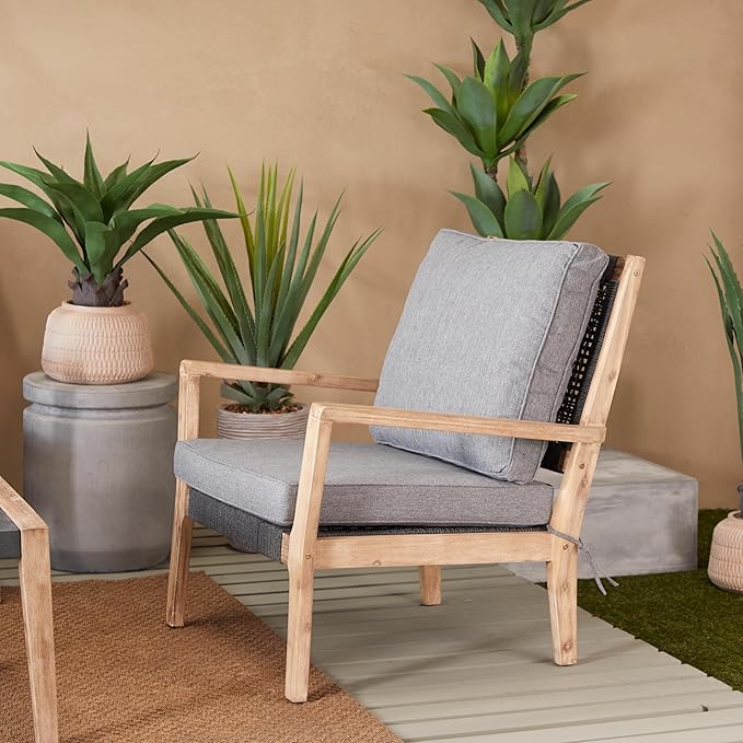 Deco 79 Wood Outdoor Chair with Cushions, 27" x 26" x 35", Dark Gray - Photo 2