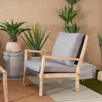 Deco 79 Wood Outdoor Chair with Cushions, 27" x 26" x 35", Dark Gray