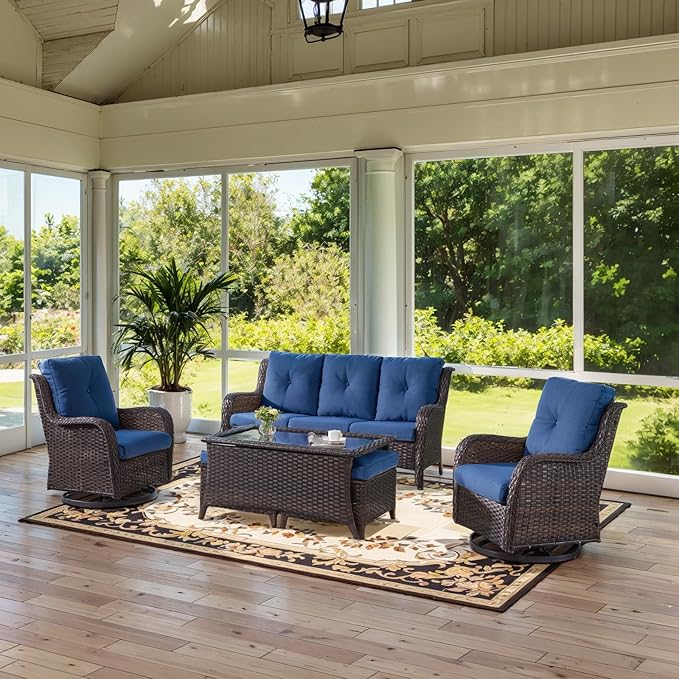 Belord Wicker Outdoor Furniture Patio Furniture Set - 6 Piece Patio Conversation Set with Swivel Rocker Chairs - Photo 2