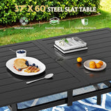 SUNCROWN 60"x37" Black Patio Outdoor Dining Table Metal Steel Slat Rectangular Bistro Table for Porch Deck Garden - Photo 8