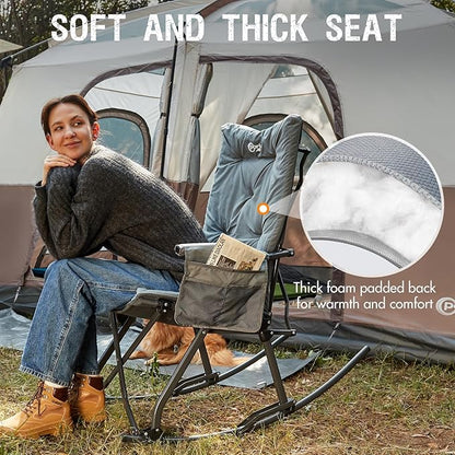 Portal Folding Rocking Camping Chair Outdoor - Thick Padded Rocking Recliner Chair Portable Camping Rocker for Patio Front Porch Backyard Lawn Living Room, Supports 400 LBS