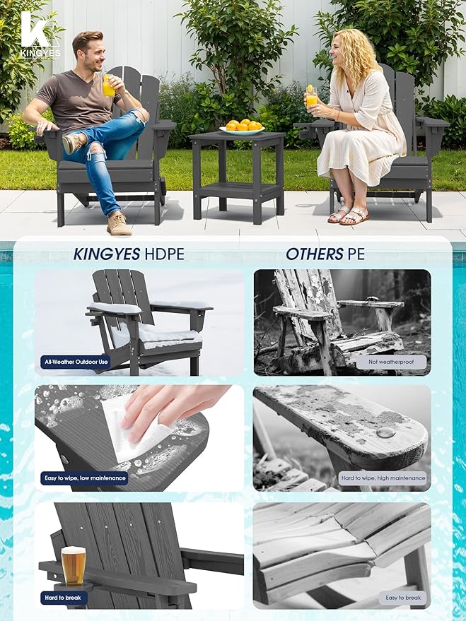 KINGYES Folding Adjustable Adirondack Chair, All Weather Resistant Reclining Adirondack Chair with Cup Holder - Photo 7