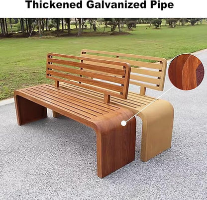 Metal Garden Benches for Outdoors, Multiperson Outdoor Benches Weatherproof, Slatted Design with Backrest for Garden, Balcony, Porch, Park(Brown,100x40x80 cm/39x16x31 in)