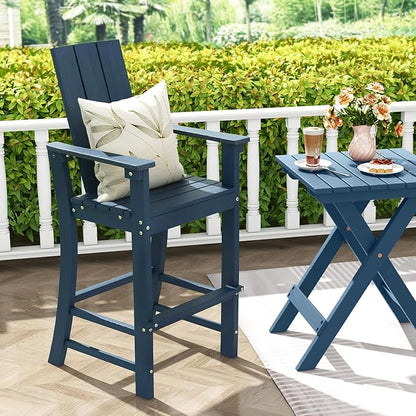 Giantex 52” Tall Adirondack Chair Set of 4, HDPE Outdoor Bar Stool with Ergonomic Backrest, Armrests, Footrest, Fire Pit Chair, All Weather Patio Bistro Chair for Yard, Garden, Lawn Chair (Navy)