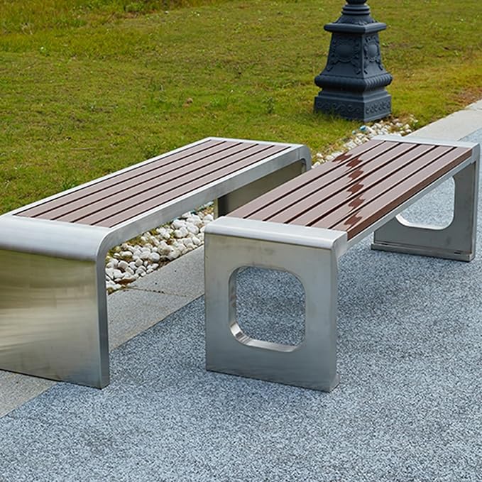 Outdoor Garden Bench, Metal Garden Bench, Two-Person Seat Backless Bench, Patio Bench Chair with Stainless Steel and Plastic Wood, Perfect for Backyard, Deck, Lawn, Poolside ( Size : 120*40*45cm )