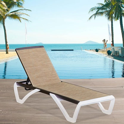 Domi Outdoor Chaise Lounge, Adjustable Aluminum Patio Lounge, Plastic Pool Lounge Chair for Deck Lawn Backyard (1 Brown Chair W/O Table)