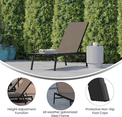 Flash Furniture Brazos Adjustable Chaise Lounge Chair, Outdoor Five-Position Recliner, All Weather, Black/Brown