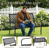 ONBRILL 50" Outdoor Bench, Garden Benches with Galvanized Metal Frame, Front Porch Bench with Floral Backrest - Photo 5