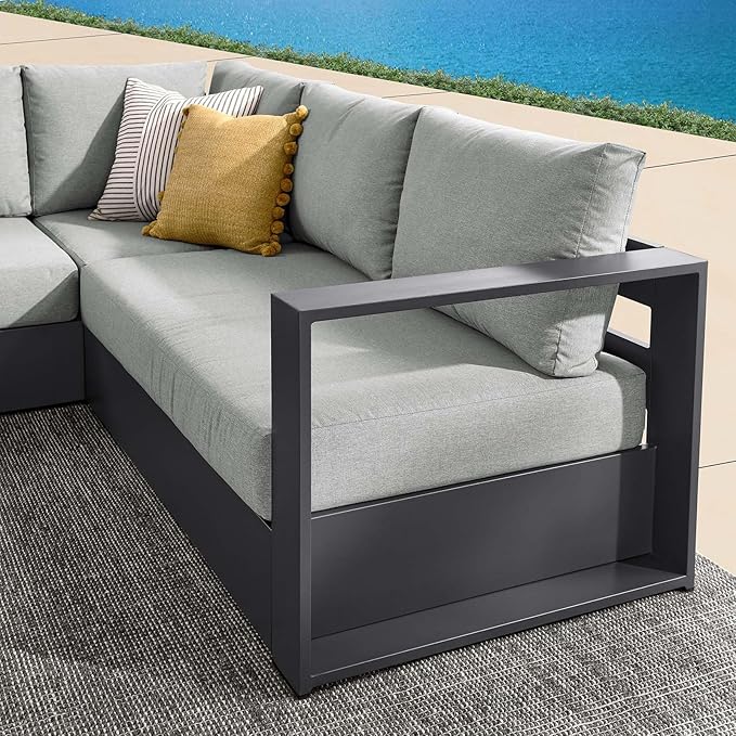 Modway Tahoe Aluminum 3-Piece Outdoor Patio Furniture Gray, Modular Sectional Sofa Set with Weather-Resistant Cushions - Photo 8