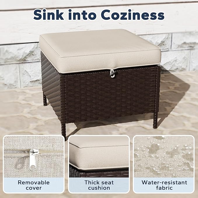 Outdoor Chairs Set with Ottomans, 4 PCS Patio Conversation Furniture Set with Removable Cushions - Photo 5