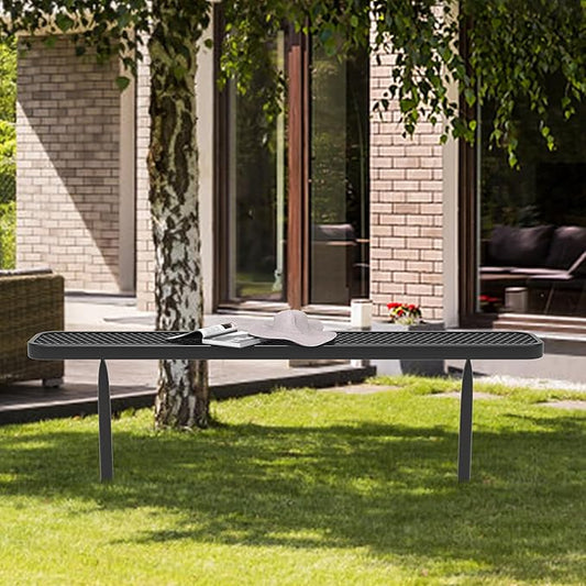 6 Ft Metal Park Benches for Outside, Outdoor Backless Bench with Thermoplastic Coating, Inground Mounted, Commercial Expanded Metal Mesh Bench for Shopping Mall, Store, Park, Patio, Deck, Black